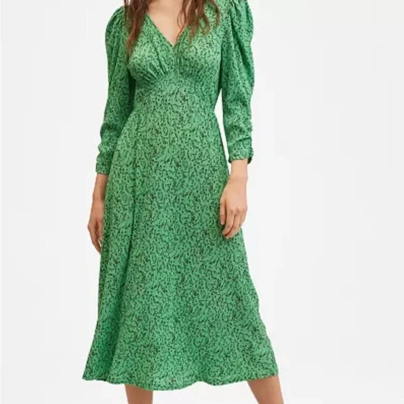MANGO - Printed Pleated Dress Green - 2 - Women